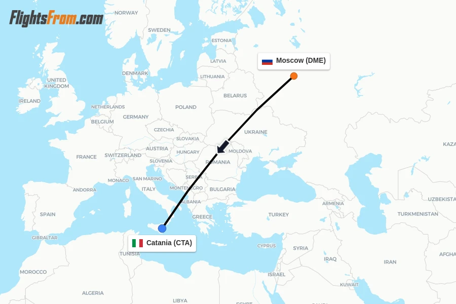 Flights from Moscow to Catania route map