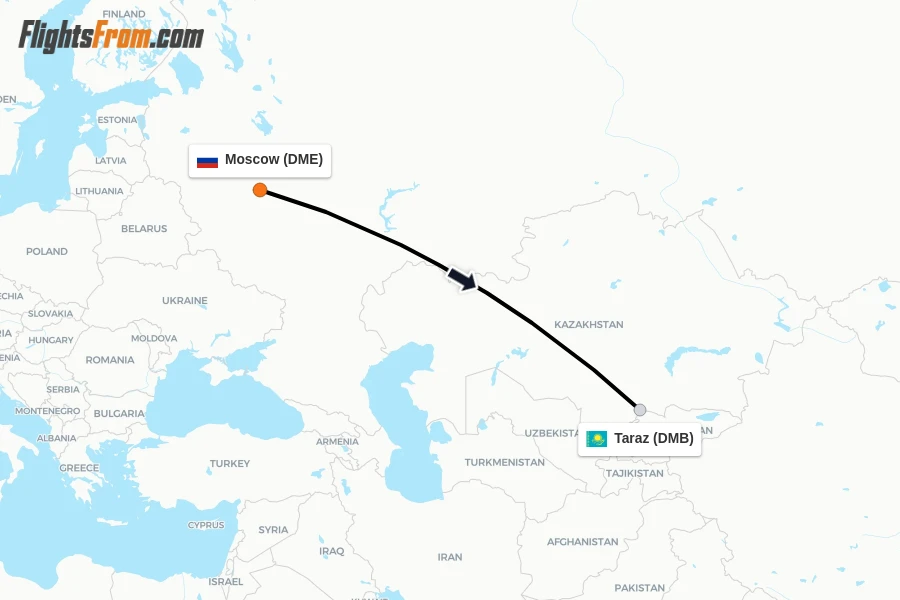 Flights from Moscow to Taraz route map