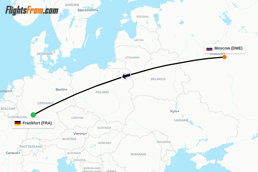 Flights from Moscow to Frankfurt route map