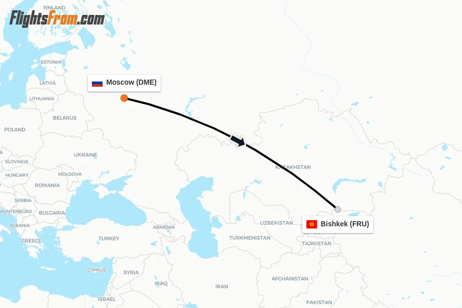 Flights from Moscow to Bishkek route map