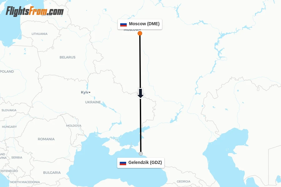 Flights from Moscow to Gelendzik route map