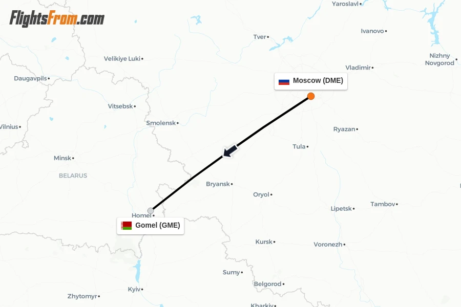 Flights from Moscow to Gomel route map