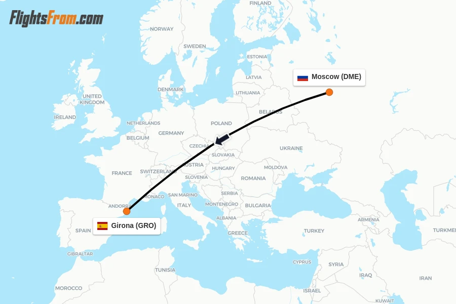Flights from Moscow to Girona route map