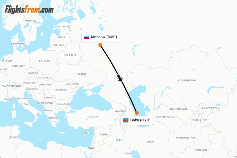 Flights from Moscow to Baku route map