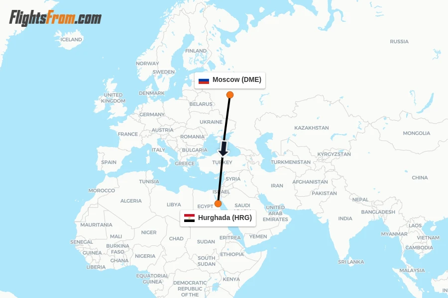 Flights from Moscow to Hurghada route map