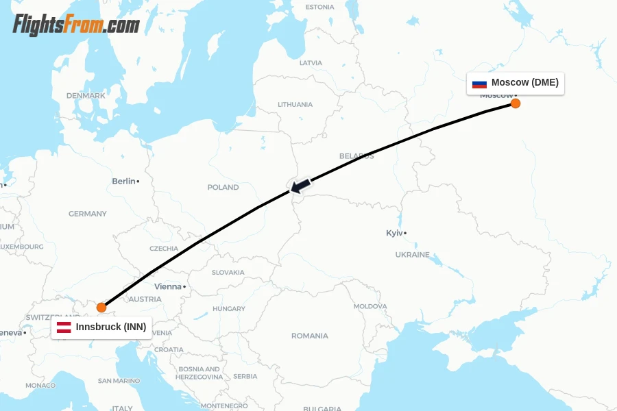 Flights from Moscow to Innsbruck route map