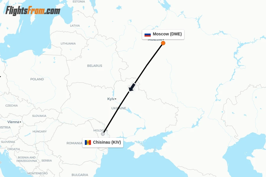 Flights from Moscow to Chisinau route map