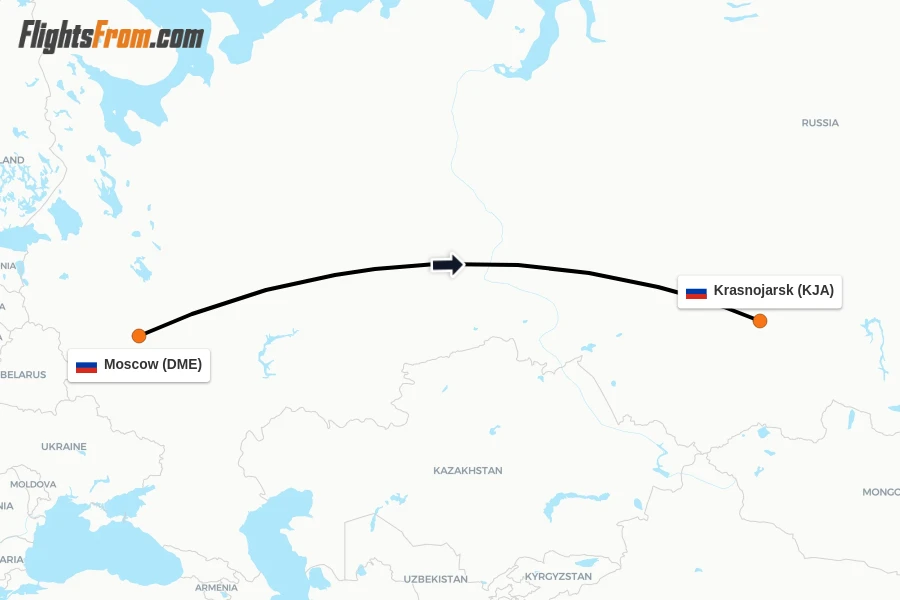 Flights from Moscow to Krasnojarsk route map