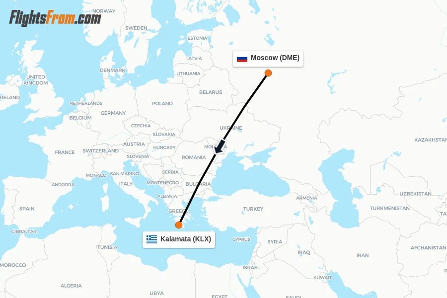 Flights from Moscow to Kalamata route map