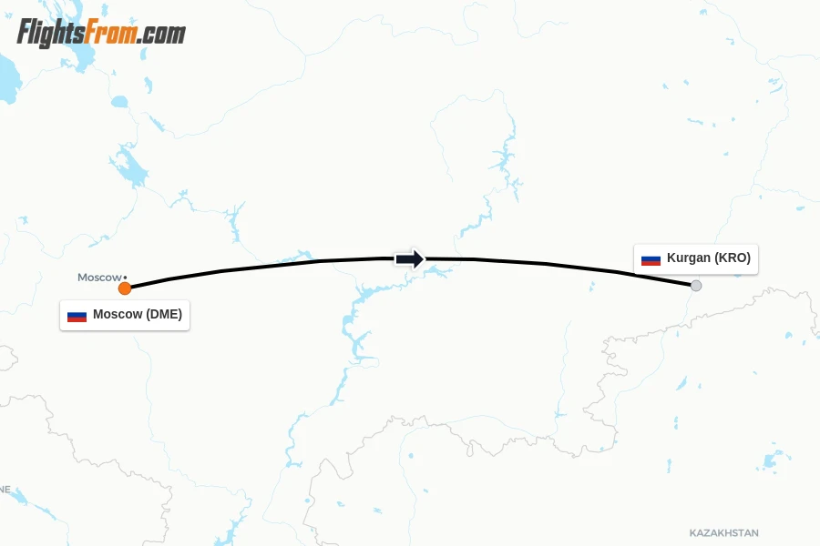 Flights from Moscow to Kurgan route map