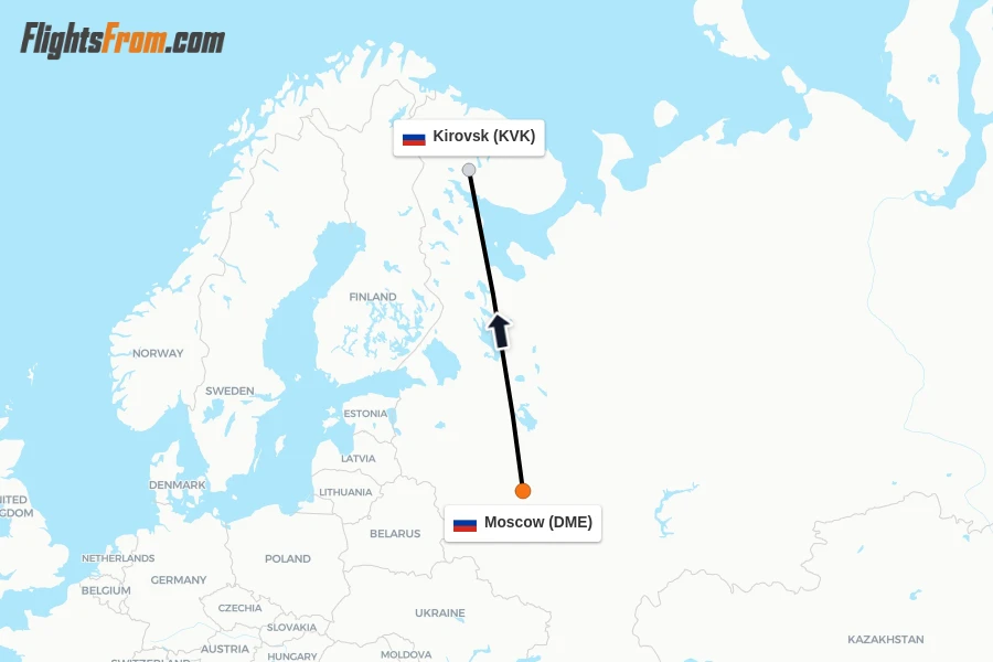 Flights from Moscow to Kirovsk route map