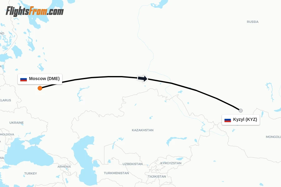 Flights from Moscow to Kyzyl route map