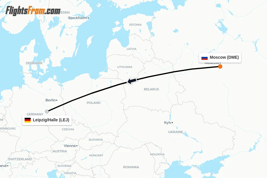 Flights from Moscow to Leipzig/Halle route map