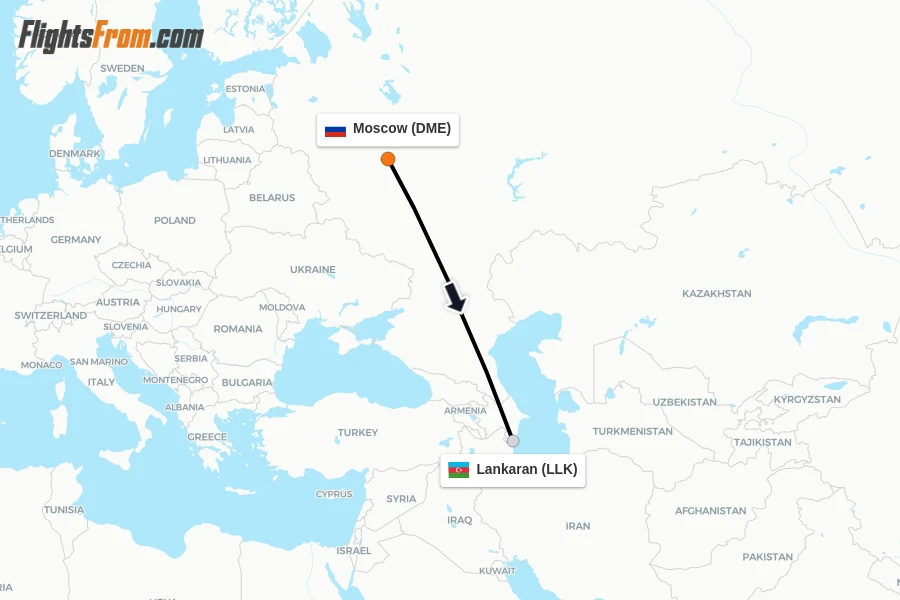 Flights from Moscow to Lankaran route map