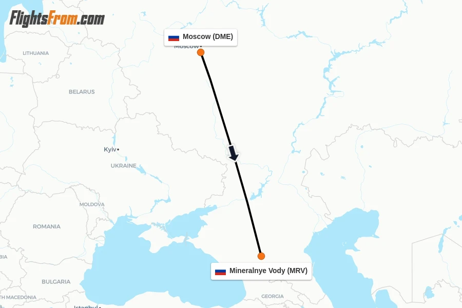 Flights from Moscow to Mineralnye Vody route map