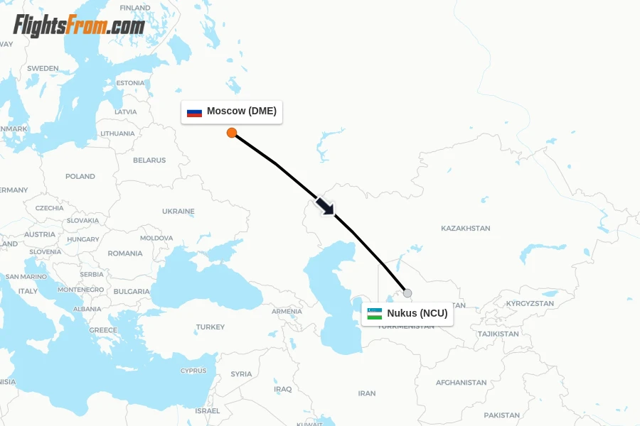 Flights from Moscow to Nukus route map