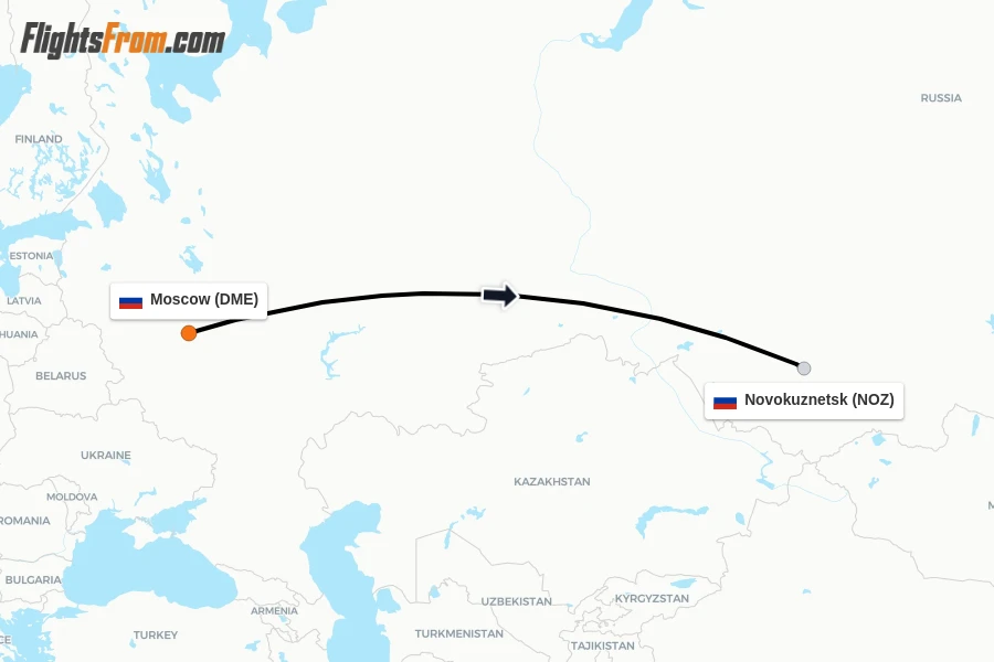 Flights from Moscow to Novokuznetsk route map