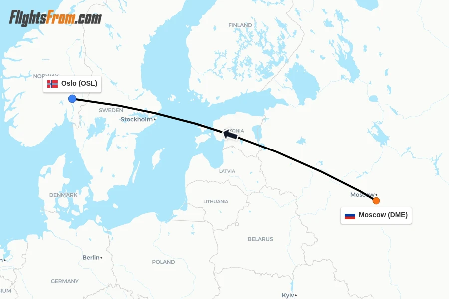 Flights from Moscow to Oslo route map
