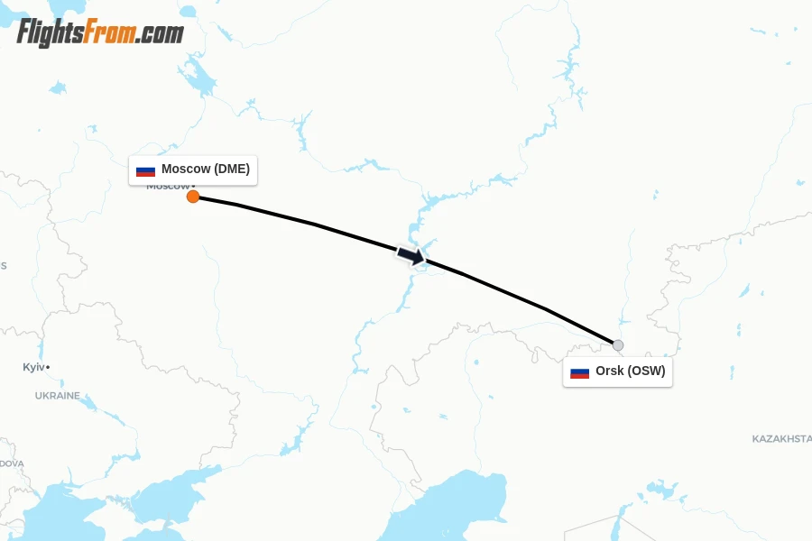 Flights from Moscow to Orsk route map