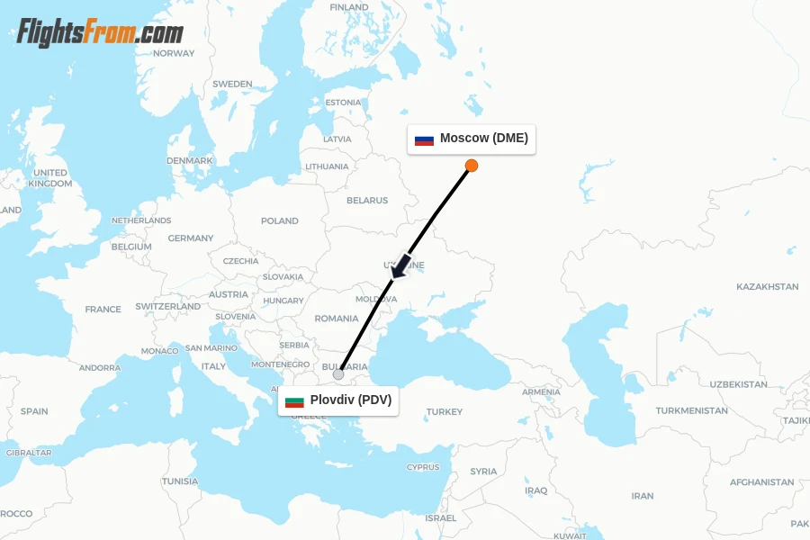 Flights from Moscow to Plovdiv route map