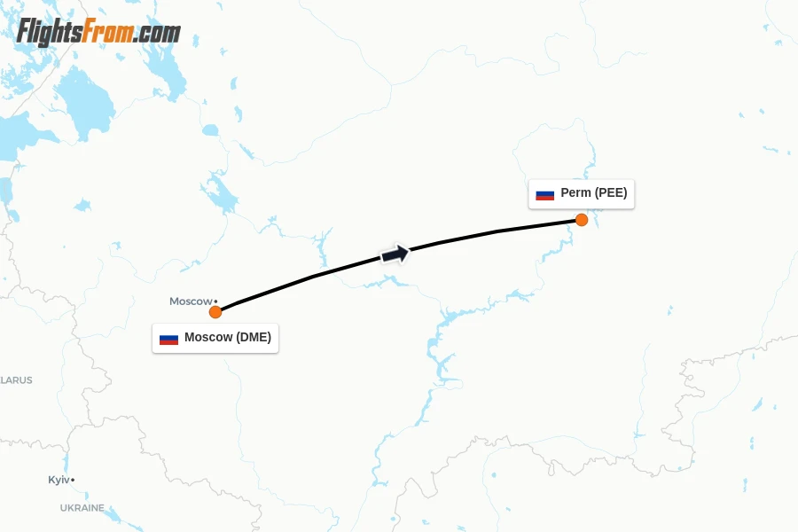 Flights from Moscow to Perm route map