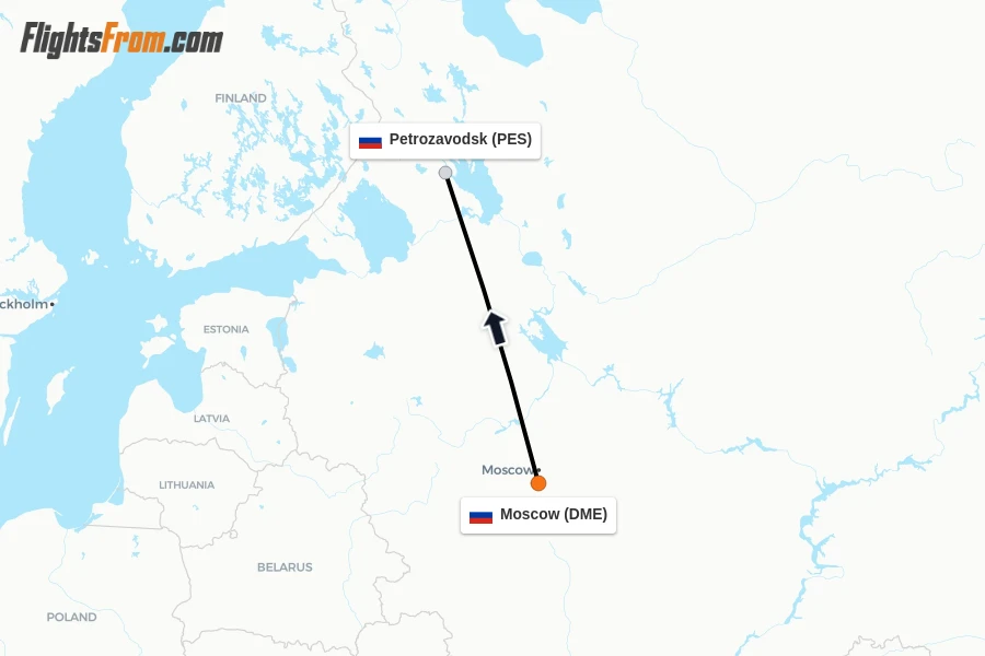 Flights from Moscow to Petrozavodsk route map