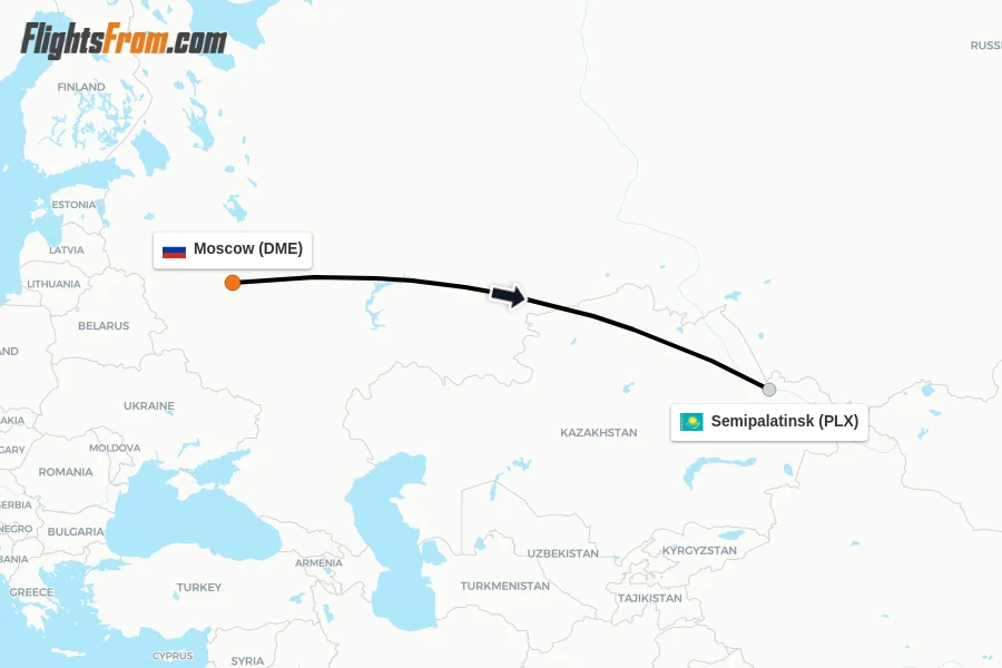 Flights from Moscow to Semipalatinsk route map