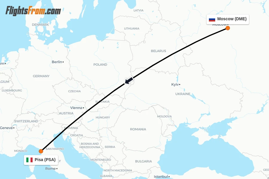Flights from Moscow to Pisa route map