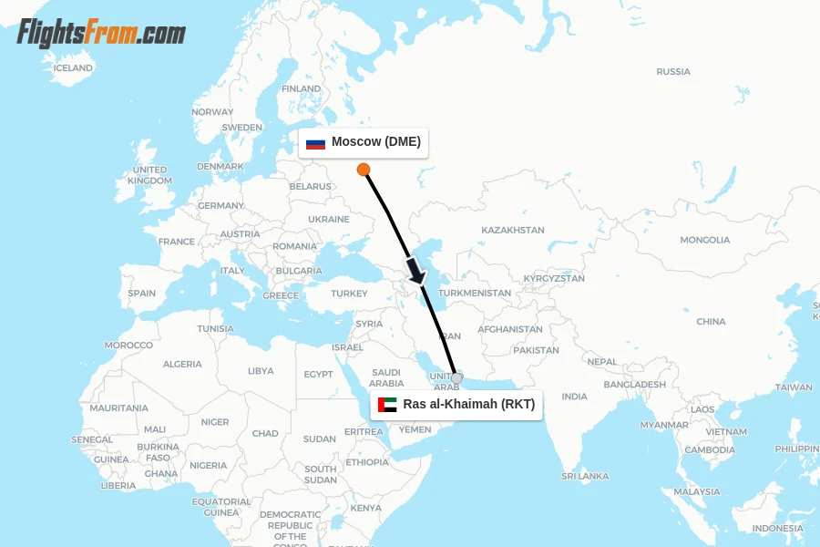 Flights from Moscow to Ras al-Khaimah route map