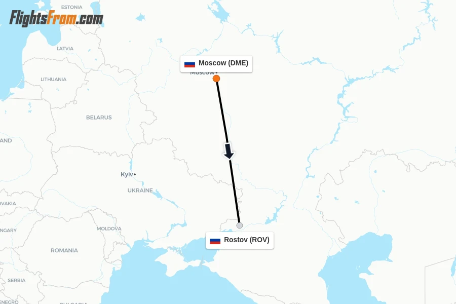 Flights from Moscow to Rostov route map