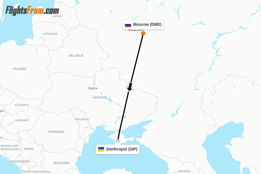 Flights from Moscow to Simferopol route map