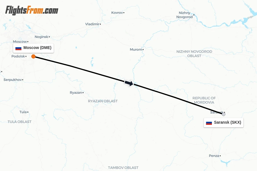 Flights from Moscow to Saransk route map