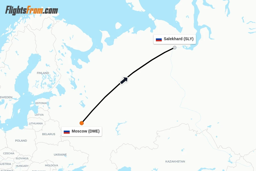 Flights from Moscow to Salekhard route map