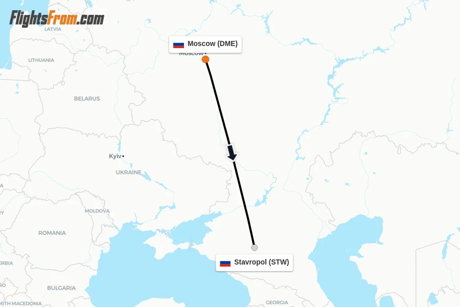 Flights from Moscow to Stavropol route map