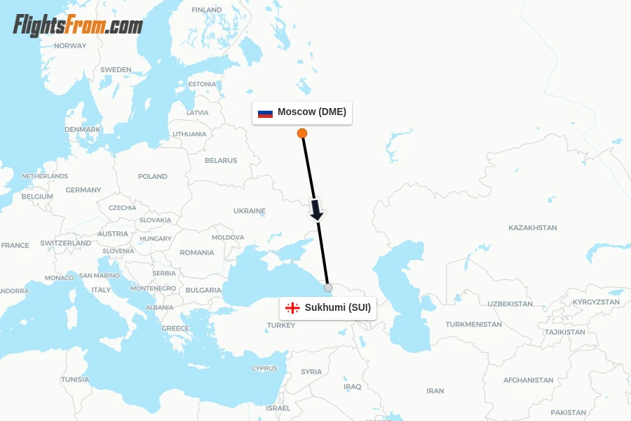 Flights from Moscow to Sukhumi route map