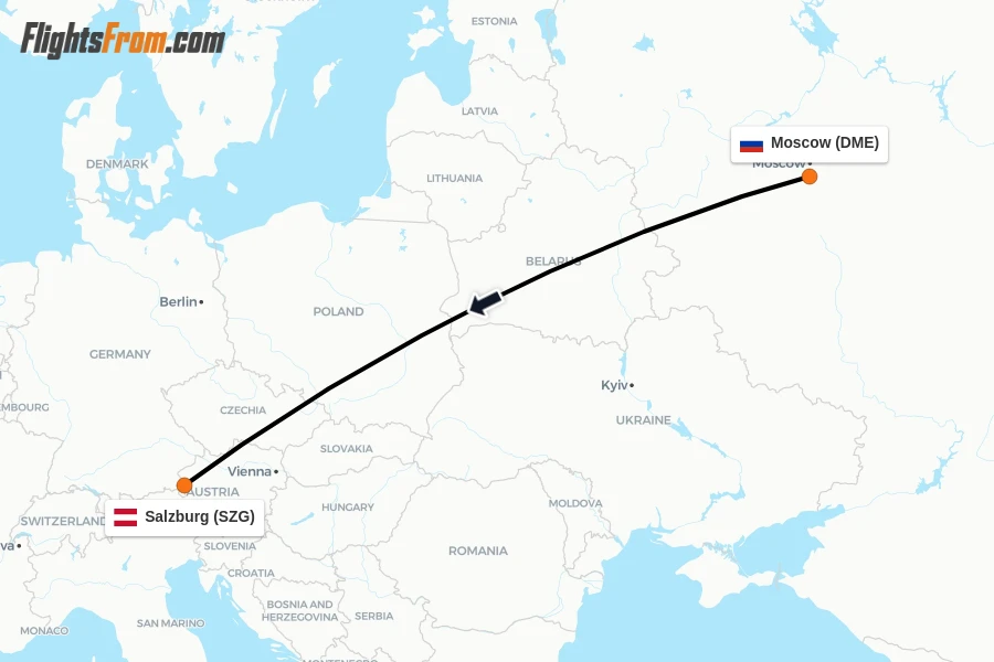 Flights from Moscow to Salzburg route map