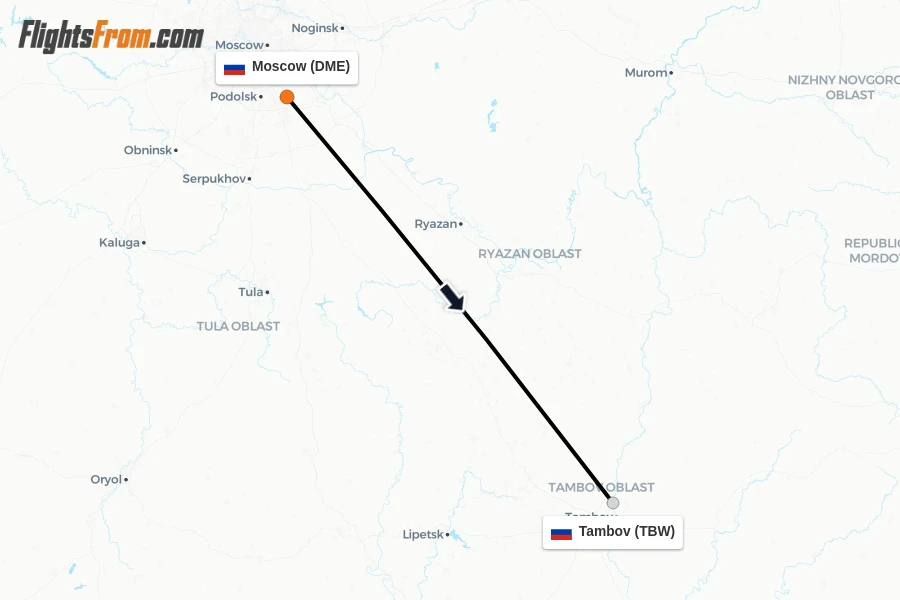 Flights from Moscow to Tambov route map