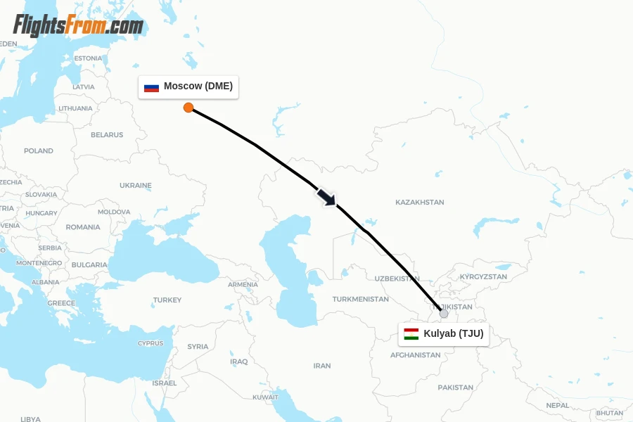 Flights from Moscow to Kulyab route map
