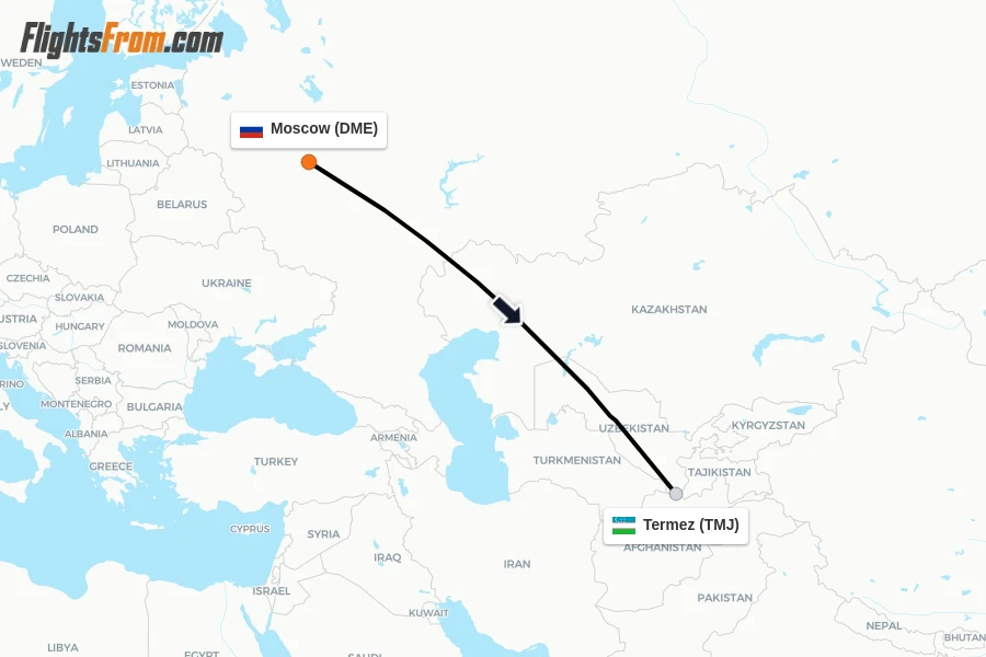 Flights from Moscow to Termez route map