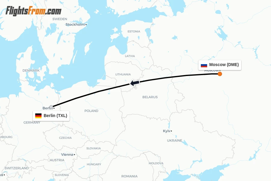 Flights from Moscow to Berlin route map