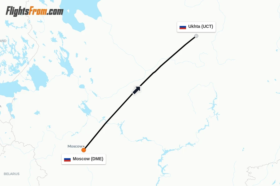 Flights from Moscow to Ukhta route map