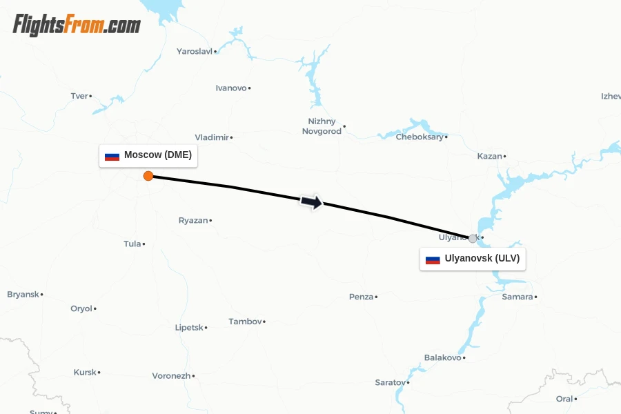 Flights from Moscow to Ulyanovsk route map