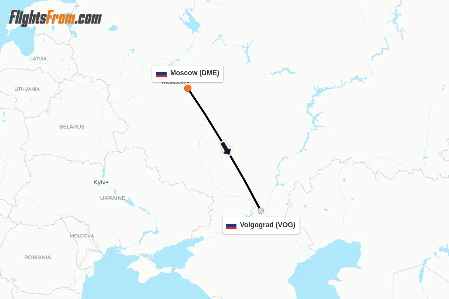Flights from Moscow to Volgograd route map