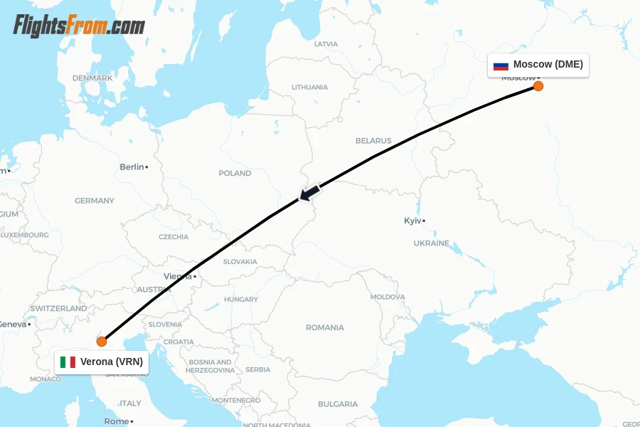 Flights from Moscow to Verona route map