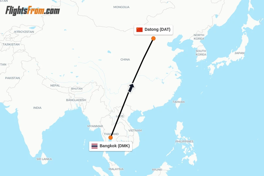 Flights from Bangkok to Datong route map
