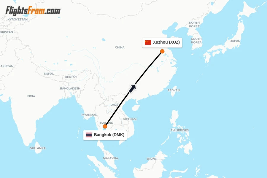 Flights from Bangkok to Xuzhou route map
