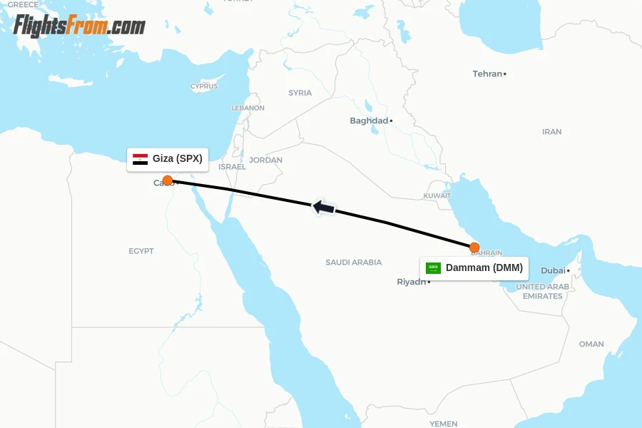 Flights from Dammam to Giza route map