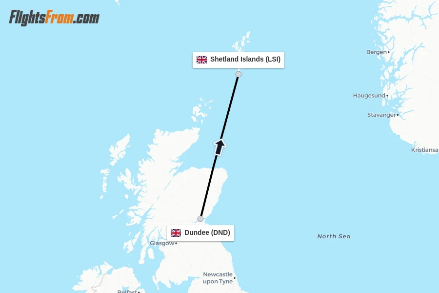 Flights from Dundee to Shetland Islands route map