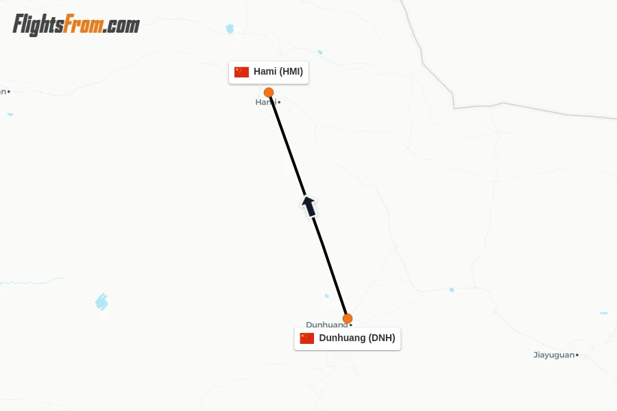 Flights from Dunhuang to Hami route map