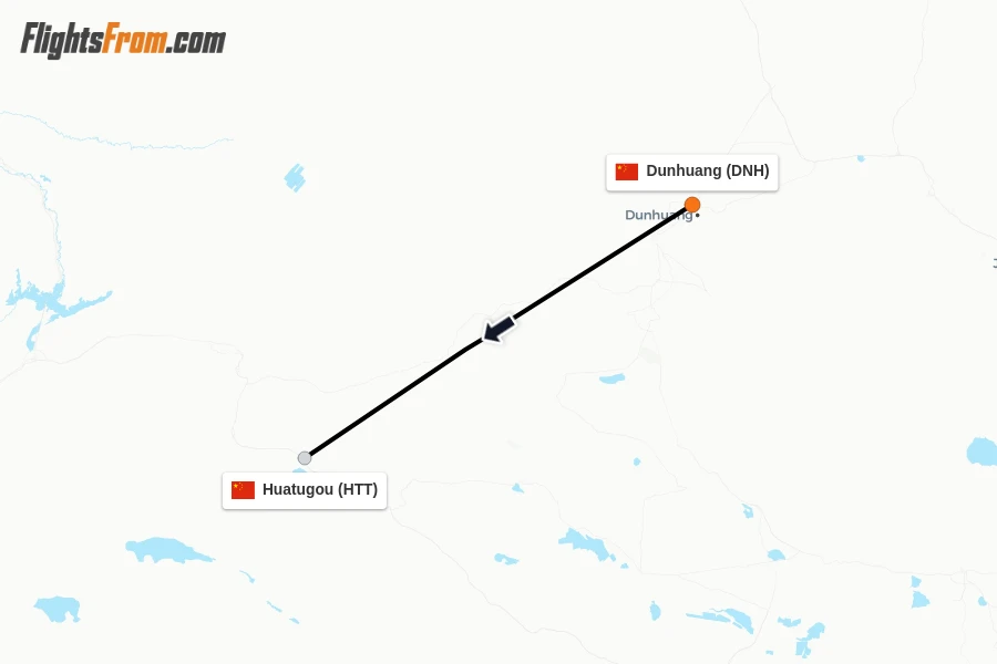 Flights from Dunhuang to Huatugou route map